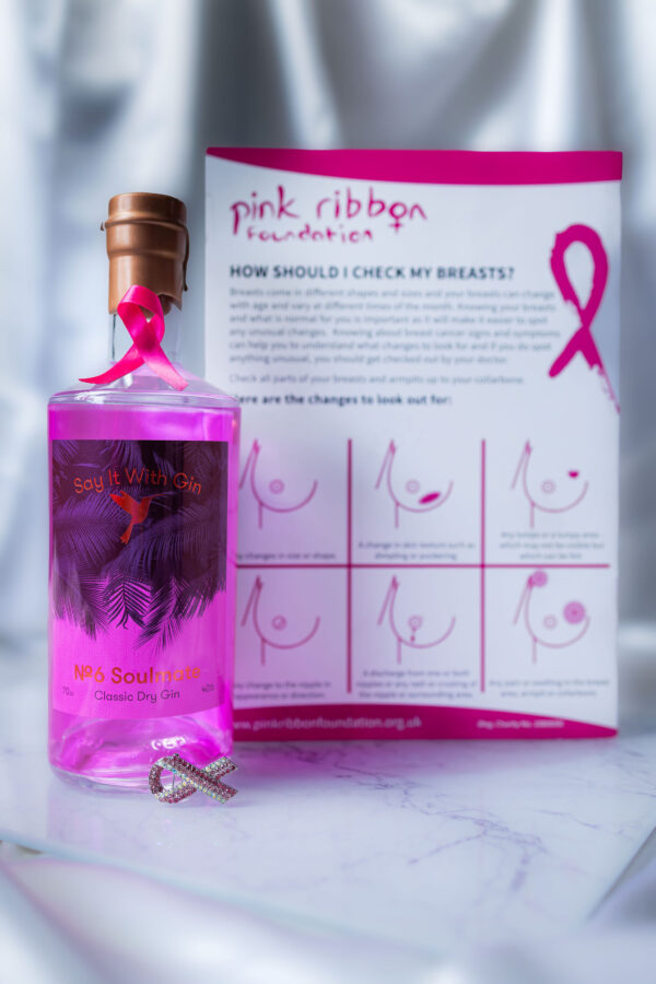 Say It With Gin - Pink Ribbon Foundation Charity Pink Bottle of No.6 Soulmate Classic London Dry Gin